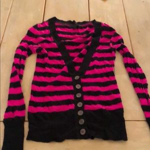 Thin black and hot pink striped cardigan